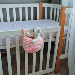 Baby crib knitted bag, Crochet Hanging Basket for baby cribs,Hanging Storage Basket, Hanging Crib Basket, Nurseri baby bed pocket Basket