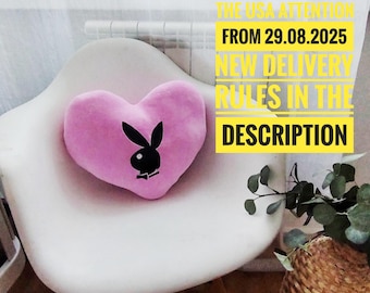 Based on Playboy Bunny Plush Heart Pillow Pink Decorative Pillow Shape  Gift for Couples, Heart Decor, Romantic Gift,Not original.Imitation