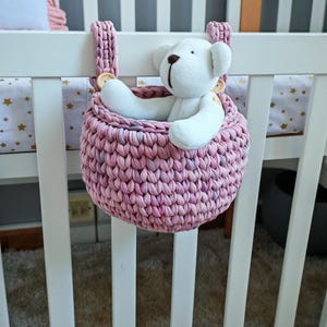 Baby Crib hanging storage Basket,  Gift for mom, crochet basket for Baby cribs,pocket organizer Toy bag Diaper caddy,baby cot hanging basket