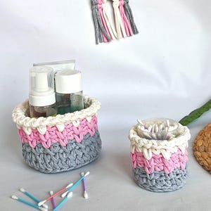 Crochet Storage Basket: Handmade Cotton Desk Organizer