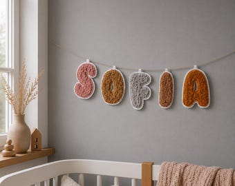 Personalized Boucle Name Banner, Letter Garland, Custom Name Banner, Nursery Name Sign, Nursery Wall Decor, Baby Shower Gift