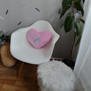 Based Playboy Bunny Plush Heart Pillow Pink Decorative Pillow the shape heart Gift for Couples, Heart Decor, Romantic Gift embroidery rabbit
