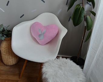 Oreiller en peluche coeur lapin Playboy rose coussin décoratif en forme de coeur cadeau pour couple, décoration coeur, cadeau romantique broderie lapin