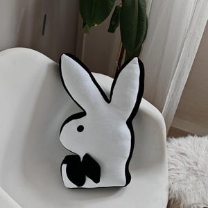 Embroidery Playboy White Bunny Shaped Pillow, Gift for friends, girls friends, A gift for divorce