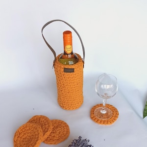 Wine Bag Gift Bag  Wine lover Totes Housewarming gift Crocheted Gift idea Home Decor, gift for boyfriend end dad Knitted Wine Bottle Hilder