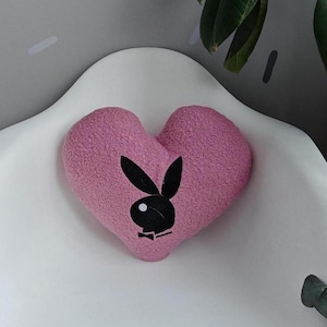 Based on Playboy Bunny Boucle Heart Pillow Pink Decorative Pillow Shape  Gift for Couples, Heart Decor, Romantic Gift,Not original.Imitation