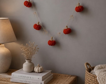 Autumn Pumpkin Garland, Crochet Pumpkin Garland, Fall Nursery Decor, Thanksgiving Decor, Halloween Mantel Garland, Handmade Fall Decoration