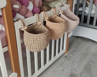 Crochet Crib Hanging Basket: Cotton Baby Organizer, Diaper Caddy