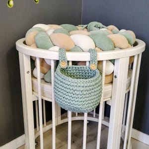 Baby Crib hanging storage Basket,  Gift for mom, bag organizer, crochet hanging basket for Baby cribs, pocket organizer Toy bag Diaper caddy