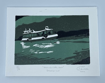 Evening ferry home - Editioned - Reduction Linoprint