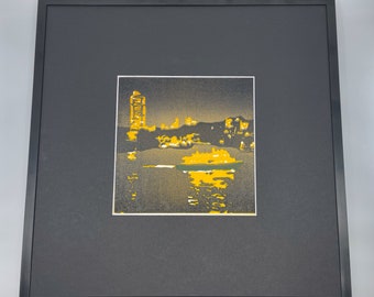 Ferry passing McMahons Point - Editioned - Reduction Linoprint