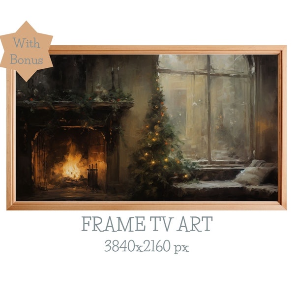 Christmas Samsung Frame TV Art, Christmas Fireplace Frame TV Art, Moody Frame TV Art, Vintage Frame Tv Art, Oil Painting, Digital Download