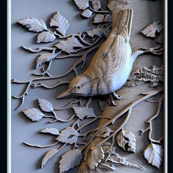 Bird on a branch. 3D STL Model for CNC and 3D Printers