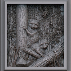Raccoons. 3D model stl for CNC machines and 3D printers.