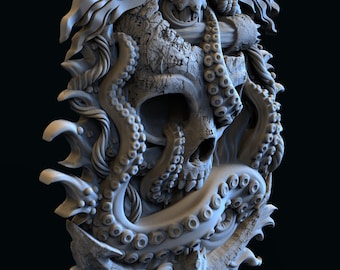 Skull octopus anchor. 3D model stl for CNC machines and 3D printers.