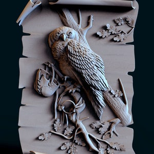 Owl on a leash. 3D STL Model for CNC and 3D Printers