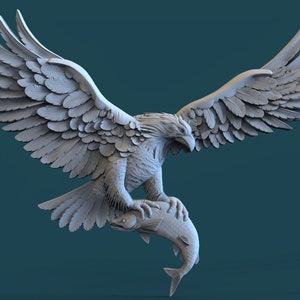 Eagle with fish. 3D STL Model for CNC and 3D Printers