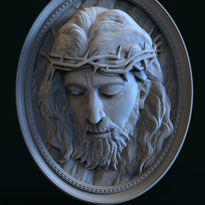 Jesus with a crown of thorns_oval frame. 3D model stl for CNC machines and 3D printers. Jesus Christ