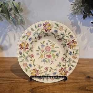 Vintage mintons haddon hall floral chintz green edge swirl pattern 9 inch soup bowl