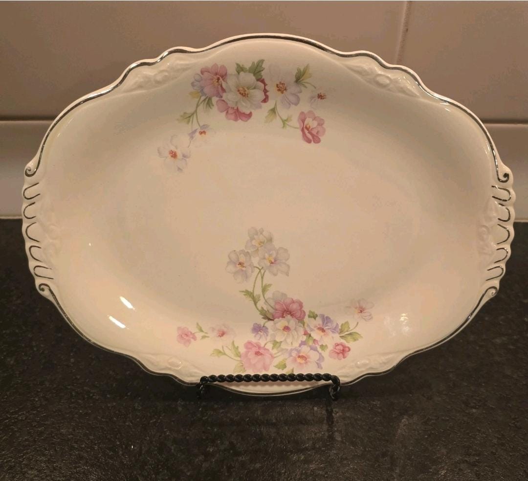 専用　9セット Vintage Homer Laughlin Virginia Rose 1 Platinum Trim 11 Inch Oval