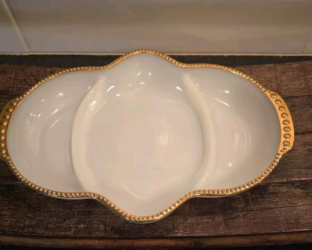 Vintage Fire King Ovenware 3 Sectioned Milk Glass Dish - Etsy