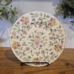 Vintage minton haddon hall floral chintz green edge swirl pattern 9 inch luncheon plate