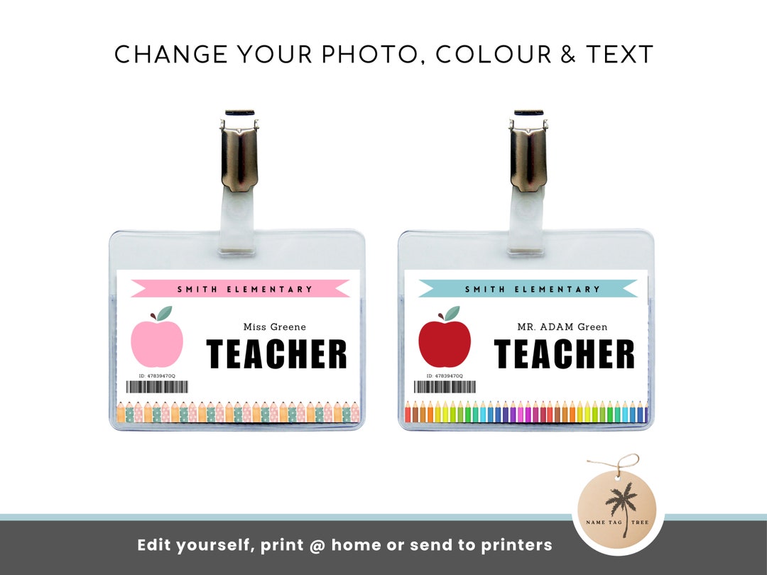 Printable Teacher Name Badge Template Customizable School Badge Etsy Printable Teacher Name Badge Template Customizable School Badge Etsy