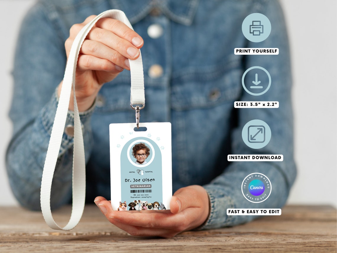 Customizable Vet Name Badge Veterinarian ID Card for Kids Pretend Play ...