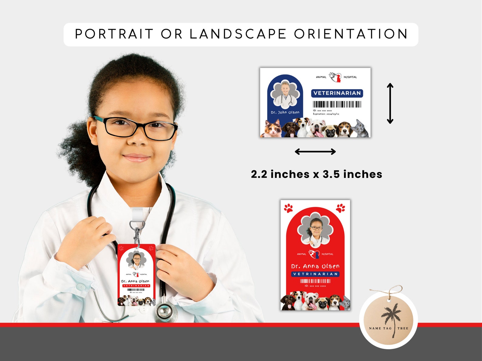 Veterinarian ID Badge Template | Pretend Play Printable | Doctors Scrubs Name Tag - Etsy