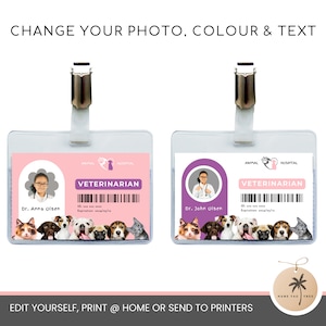 Pink Veterinarian ID Badge Template Vet Pretend Play Printables | Veterinarian Dress up Costume ...