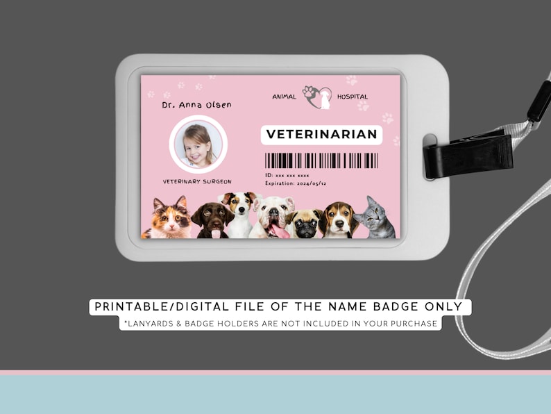 Veterinarian ID Badge Template Pretend Play Printable Doctors Scrubs Veterinarian ID Badge Template Pretend Play Printable Doctors Scrubs