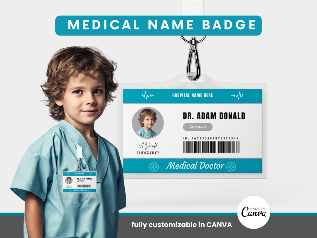 Kids Doctor Name Badge, Pretend Play ID Card Printable, Nurse Name ...