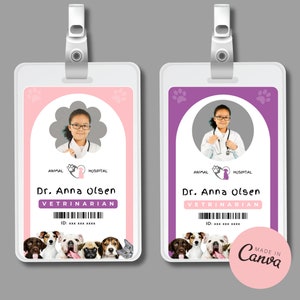 Pink Veterinarian ID Badge Template Vet Pretend Play Printables | Veterinarian Dress Up Costume