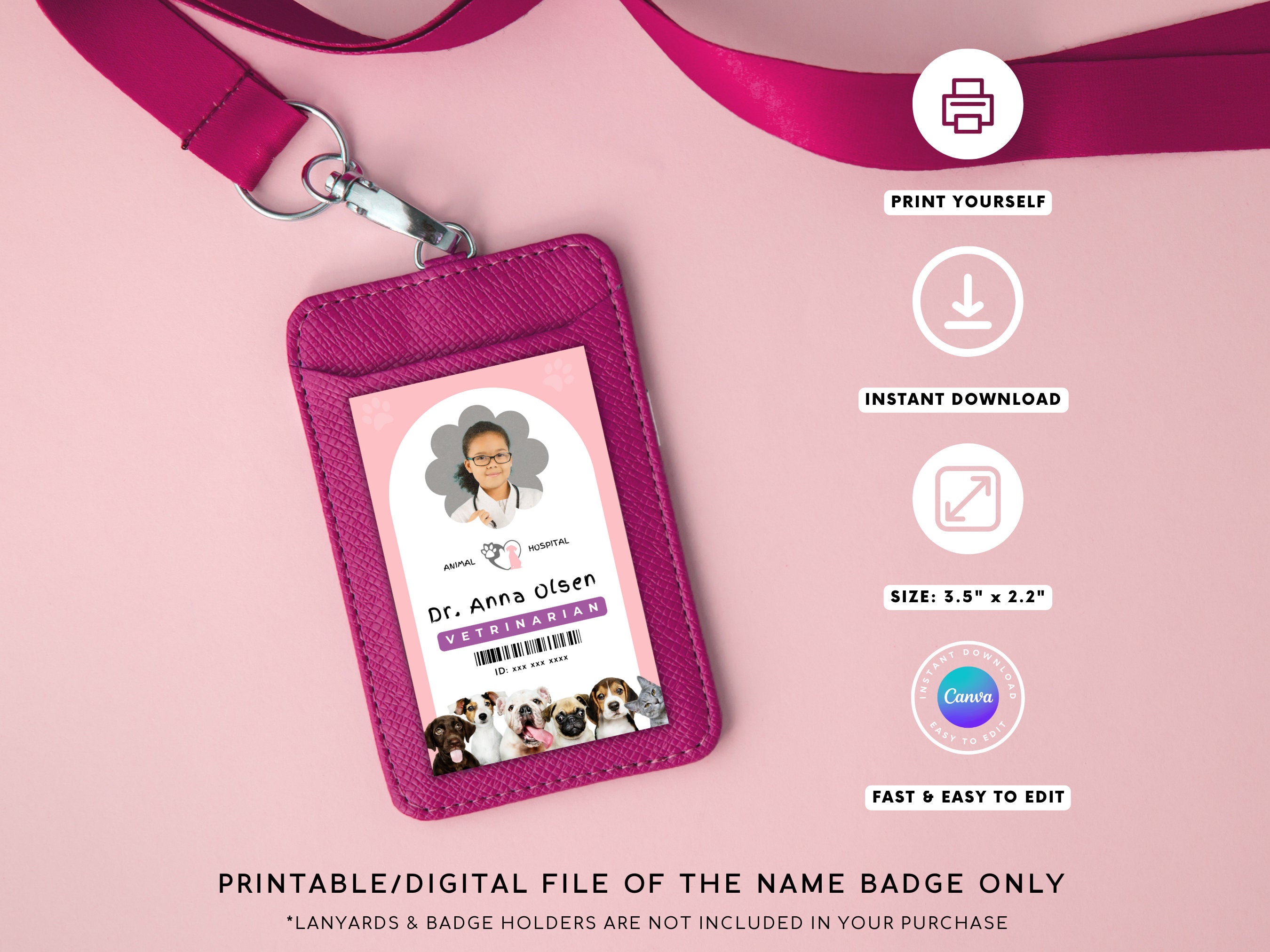 Pink Veterinarian ID Badge Template Vet Pretend Play Printables ...