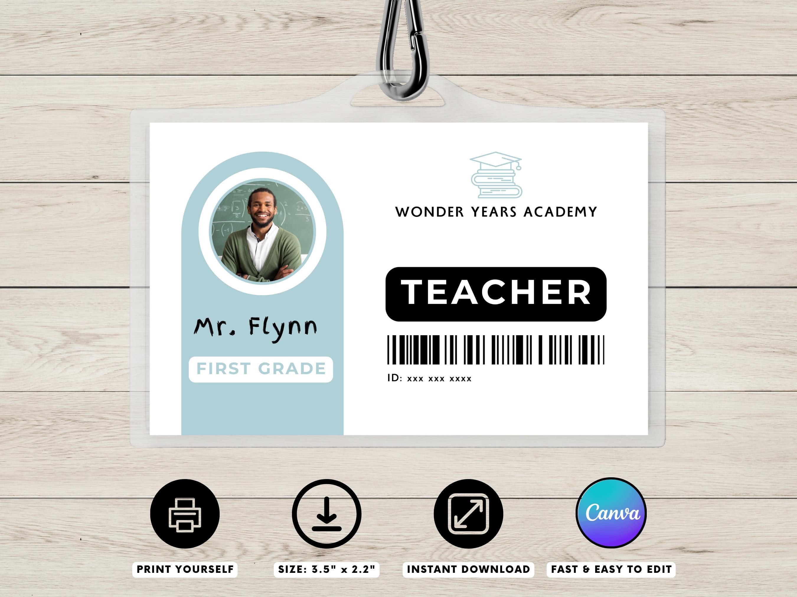 customizable teacher id name badge template | school personnel