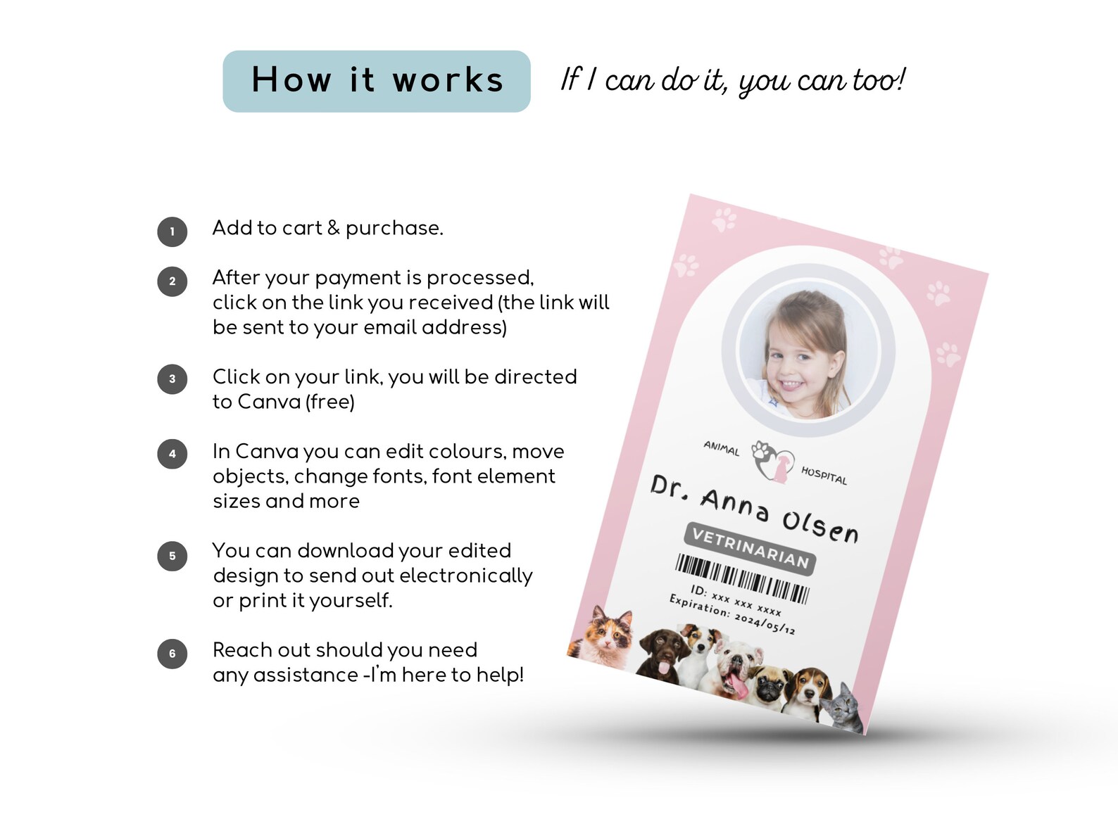 Customizable Vet Name Badge Veterinarian ID Card for Kids Pretend Play &amp; Dress Up - Etsy