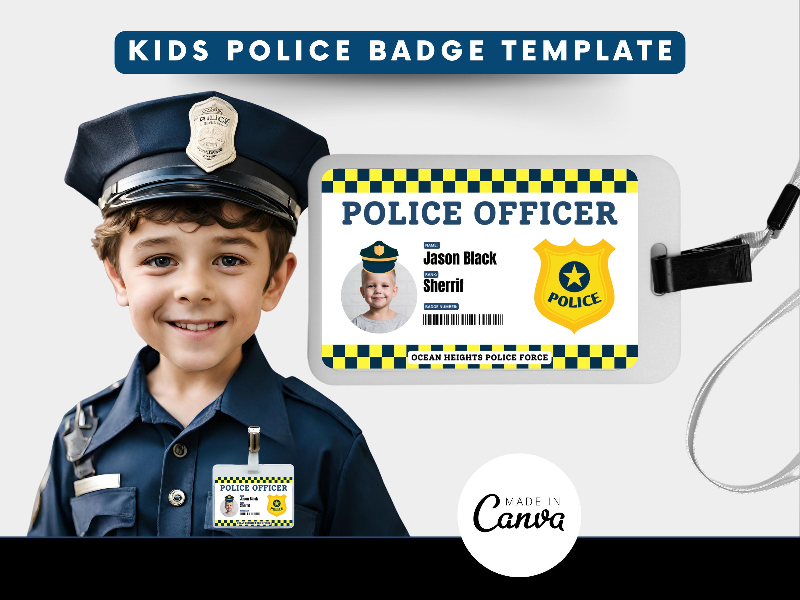 Juego de rol para niños: placa con nombre de policía - Etsy México, image size:2700x2025