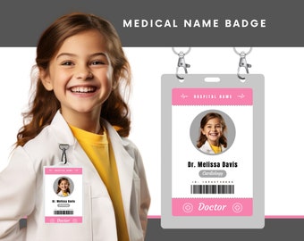 ID personale medico pediatrico, badge di fantasia, tessera identificativa stampabile per giochi di finzione, badge con nome per infermieri in formazione, download digitale