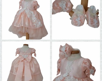 Vestido de bautizo para bebé, traje de bautizo, vestido de fiesta para niña, vestido de princesa, 3 piezas, 1 año, talla 80, rosa