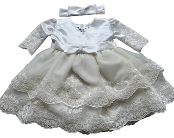 Baby Christening Dress+Headband Baby Dress Christening Outfit Party Dress 2-piece ivory 3-6 months size 62 68 ivory lace