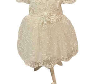 Robe de baptême bébé + chaussures + bandeau dentelle tenue de baptême robe de soirée 3 pièces ivoire 6-9 mon taille 74