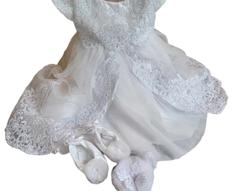 Robe de baptême bébé tenue de baptême robe de soirée fille ensemble d'anniversaire 3 pièces blanc 0-3/3-6 mon taille 50/56 taille 62/68