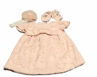 Robe de baptême bébé tenue de baptême robe de soirée fille ensemble d'anniversaire 3 pièces rose 3-6 mois 62 68 rose