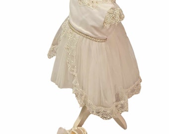 Baby Taufkleid Schuhe Stirnband Babykleid Taufe Taufoutfit Partykleid weiß 3tlg 74 80 6-9 Monate 9-12 Monate