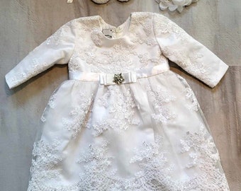 Vestido de bautismo para bebé, traje de bautismo de encaje, vestido de fiesta para niñas, conjunto de cumpleaños, 3 piezas, blanco, 6-9 M, talla 74