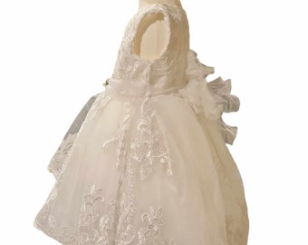Baby christening dress headband photo shoot christening outfit party dress baby dress 2pcs size 62 68 3-6 months ivory lace