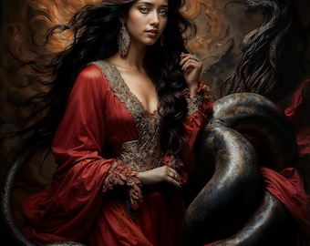 Lilith Goddess of Forbidden Power, Dark Fantasy Illustration, Instant Download Printable Home Decor