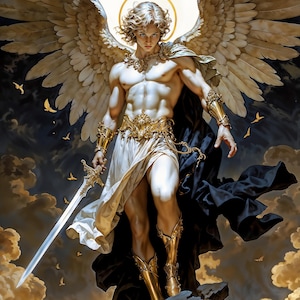Sunlite Titan Archangel Michael,  Fantasy Illustration, Instant Download Printable Home Decor
