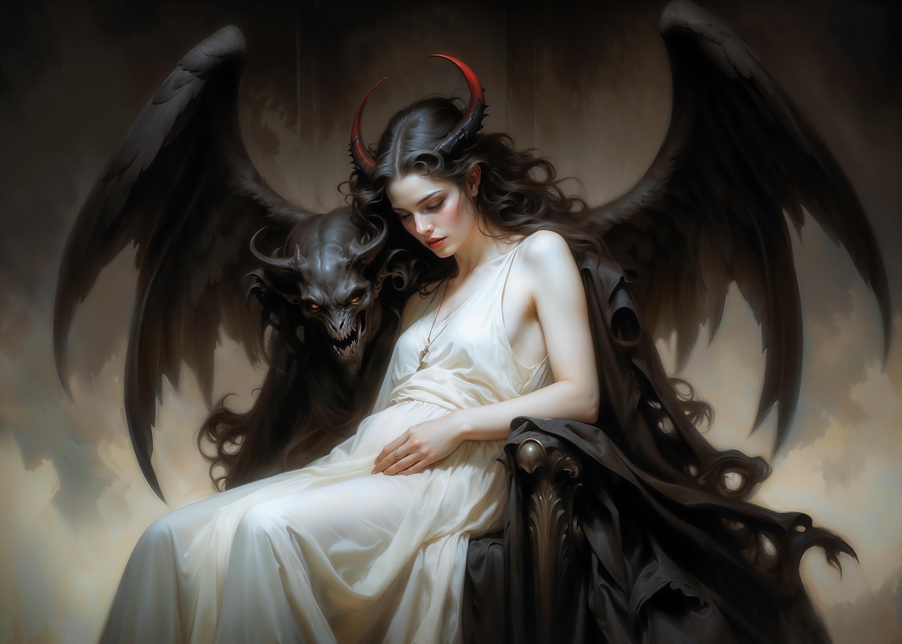 Demonic Lilith, Dark Fantasy Illustration, Instant Download Printable
