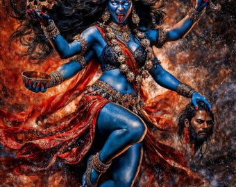 Diosa Kali, la Rompedora de Cadenas, Ilustración de Fantasía, Decoración del Hogar Imprimible de Descarga Instantánea